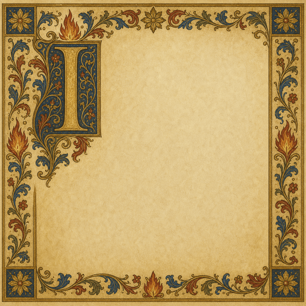 An illuminated parchment panel for Catherine's words about setting fire to Italy.