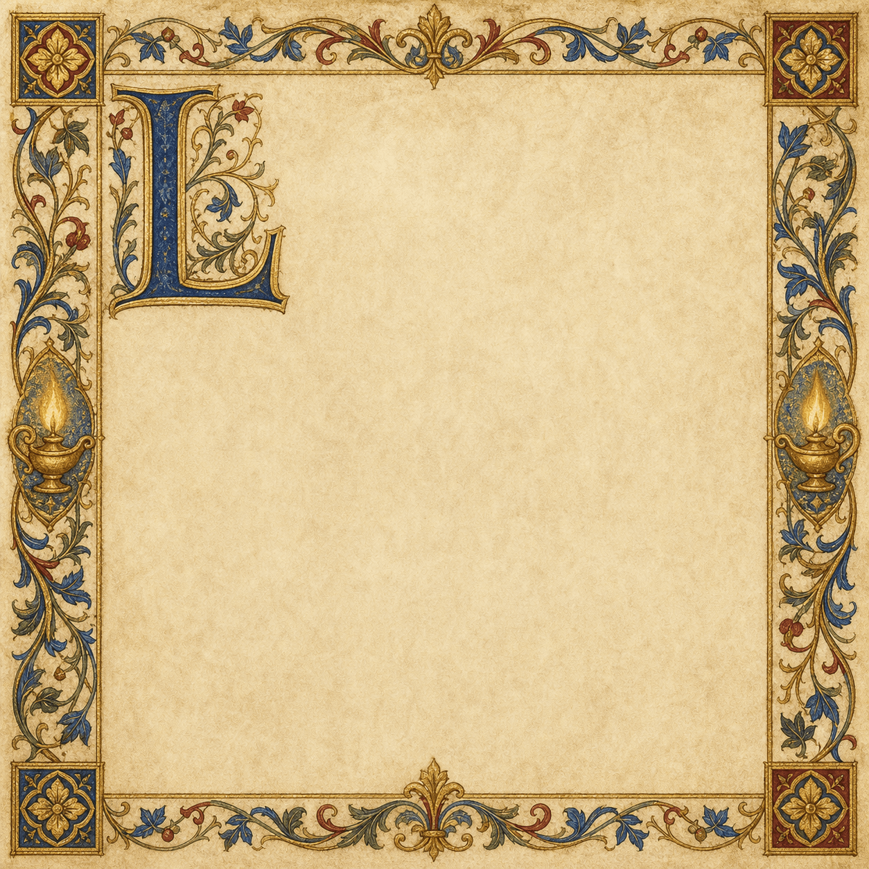 An illuminated parchment panel for Newman's Lead Kindly Light, beginning with an illuminated L.
