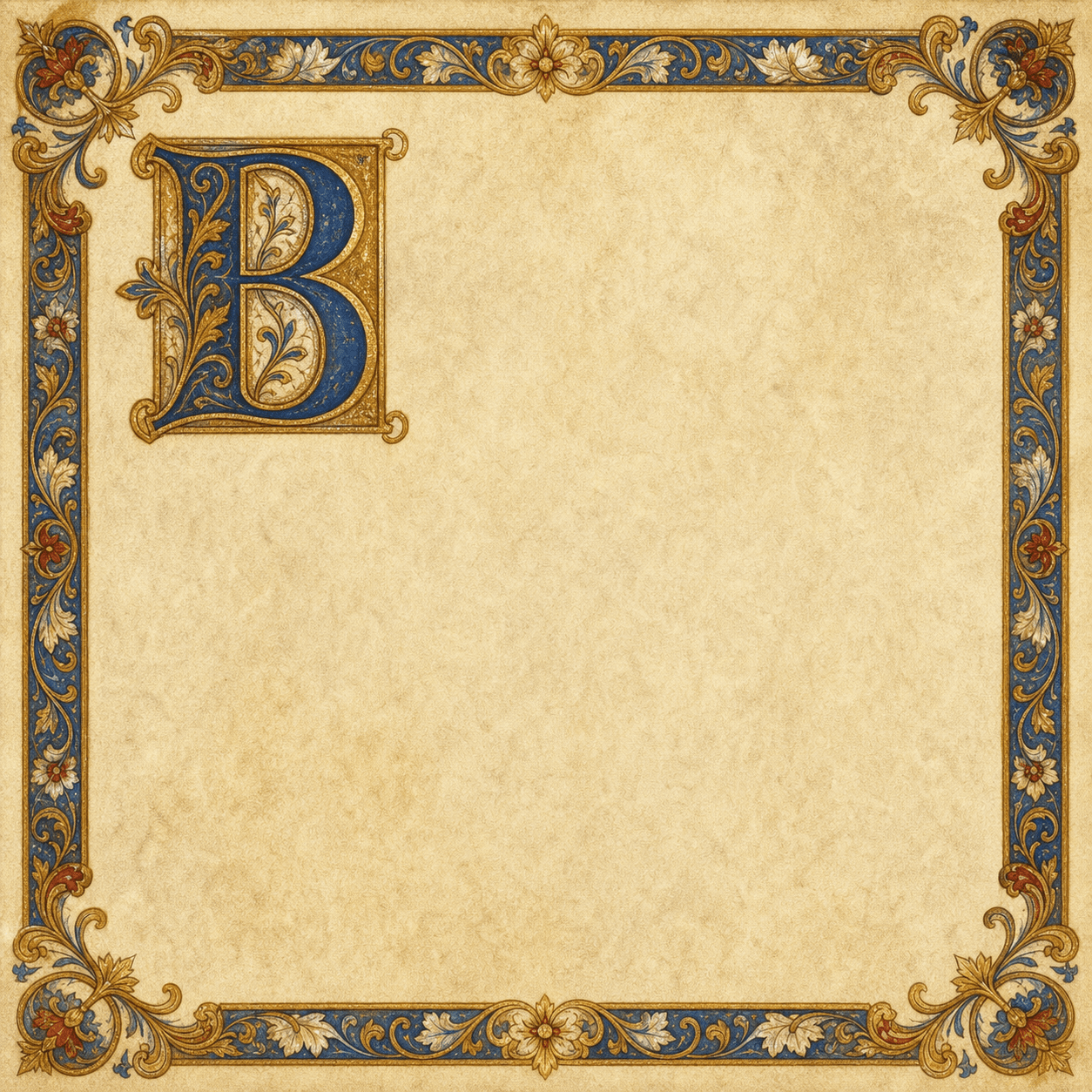 An illuminated parchment panel for St. John Paul II's words, beginning with an illuminated B.