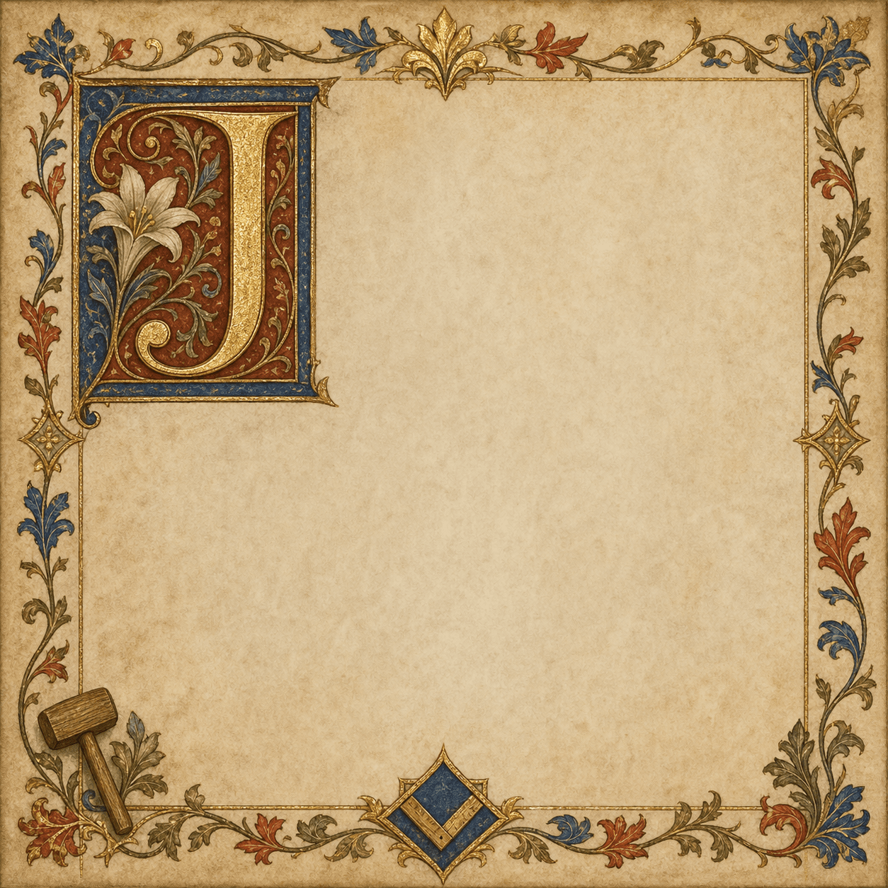 An illuminated parchment panel for Matthew's description of Joseph as a just man.