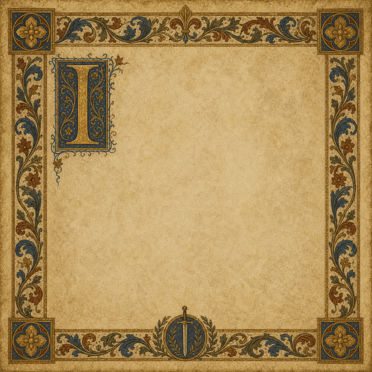 An illuminated parchment panel for Paul's final testimony in Second Timothy, with a subtle sword motif.