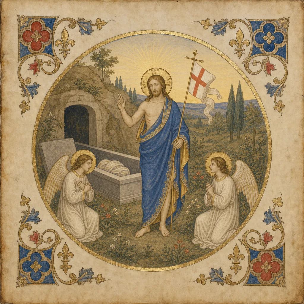Illuminated medallion of the risen Christ on Easter Sunday.