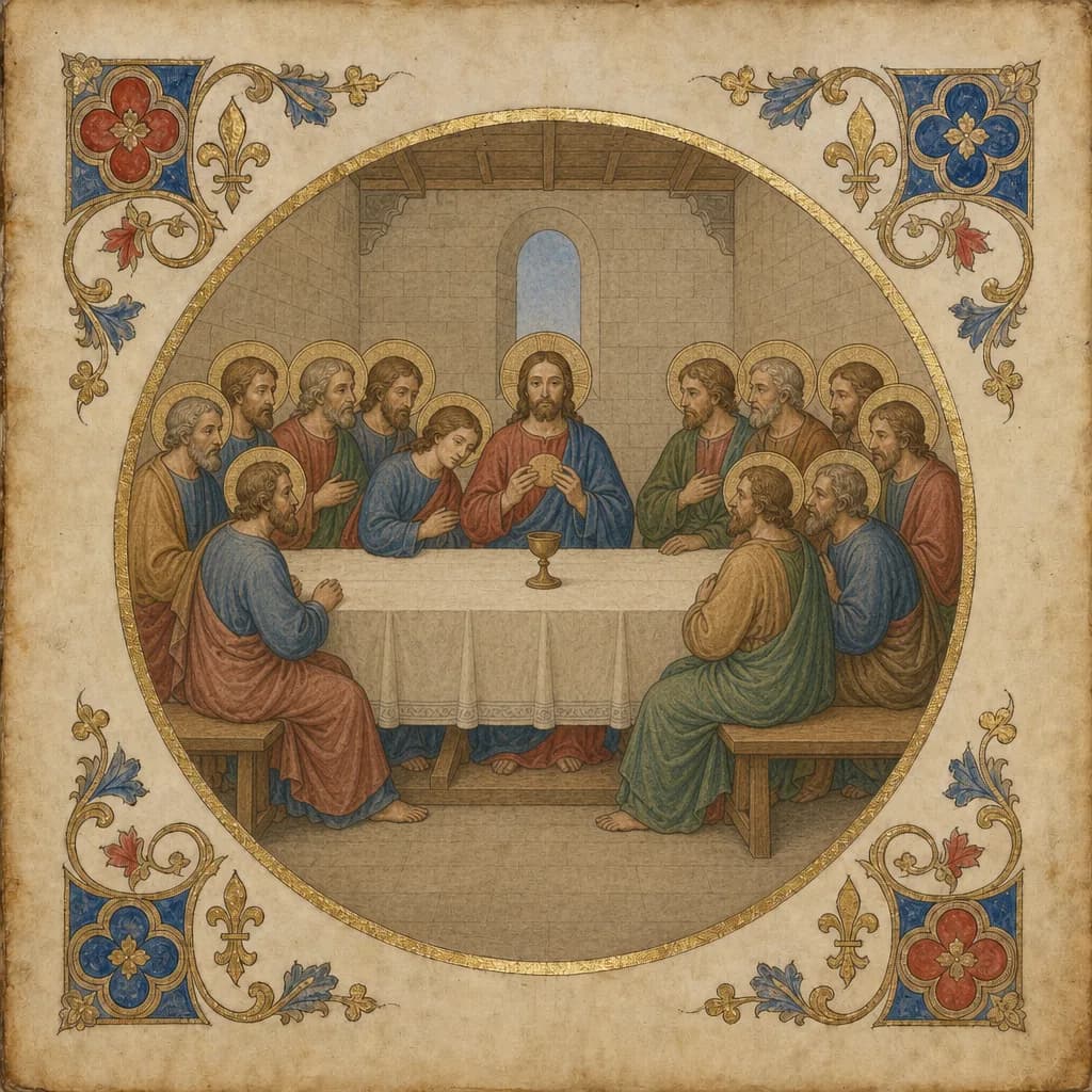 Illuminated medallion of Christ at the Last Supper on Holy Thursday.