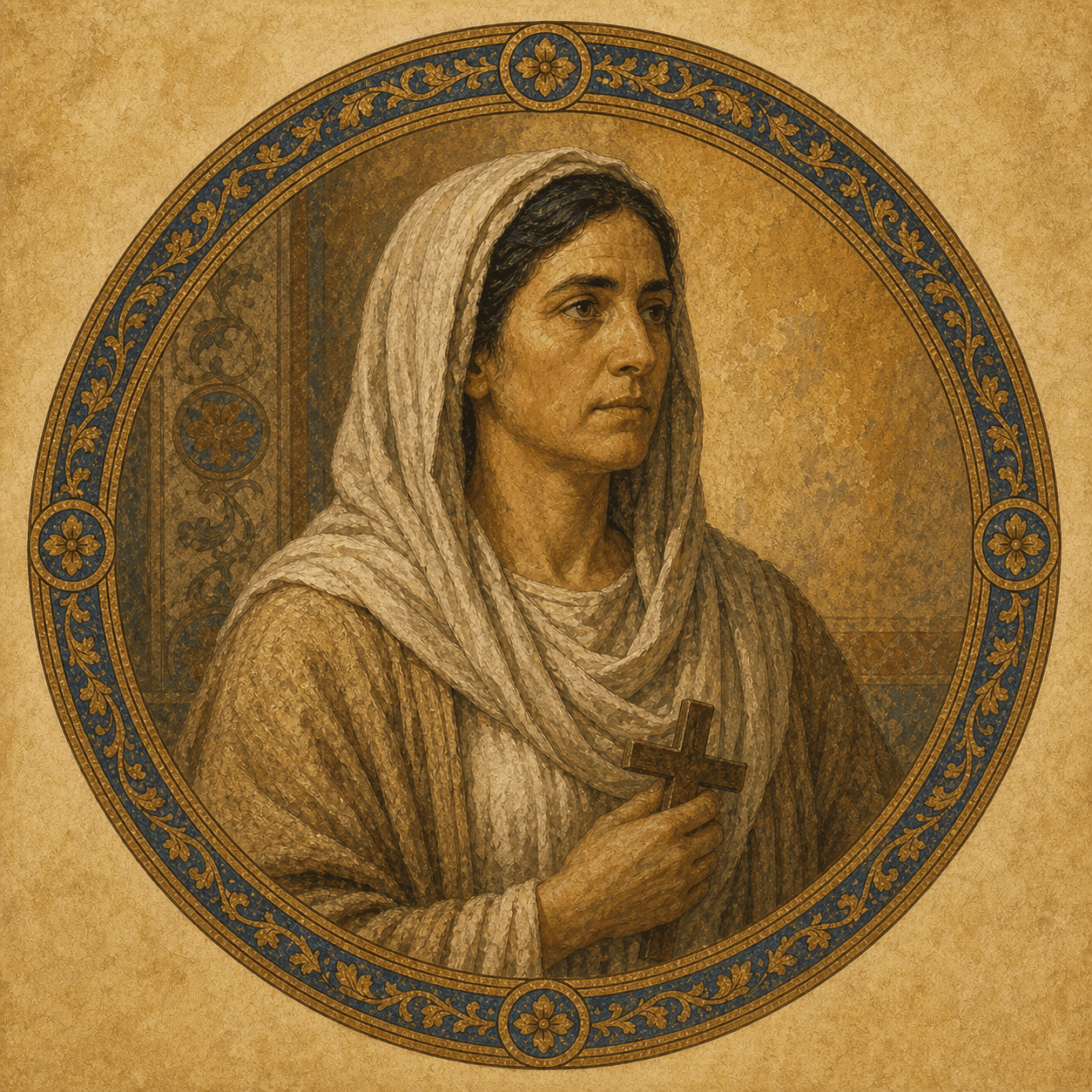 Portrait medallion of St. Marcellina, Ambrose's older sister, a fourth-century Roman consecrated virgin.