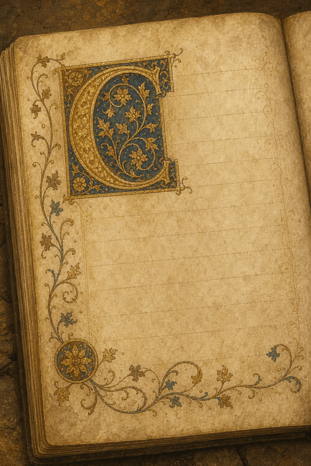 A blank illuminated manuscript page representing Augustine's Confessions.