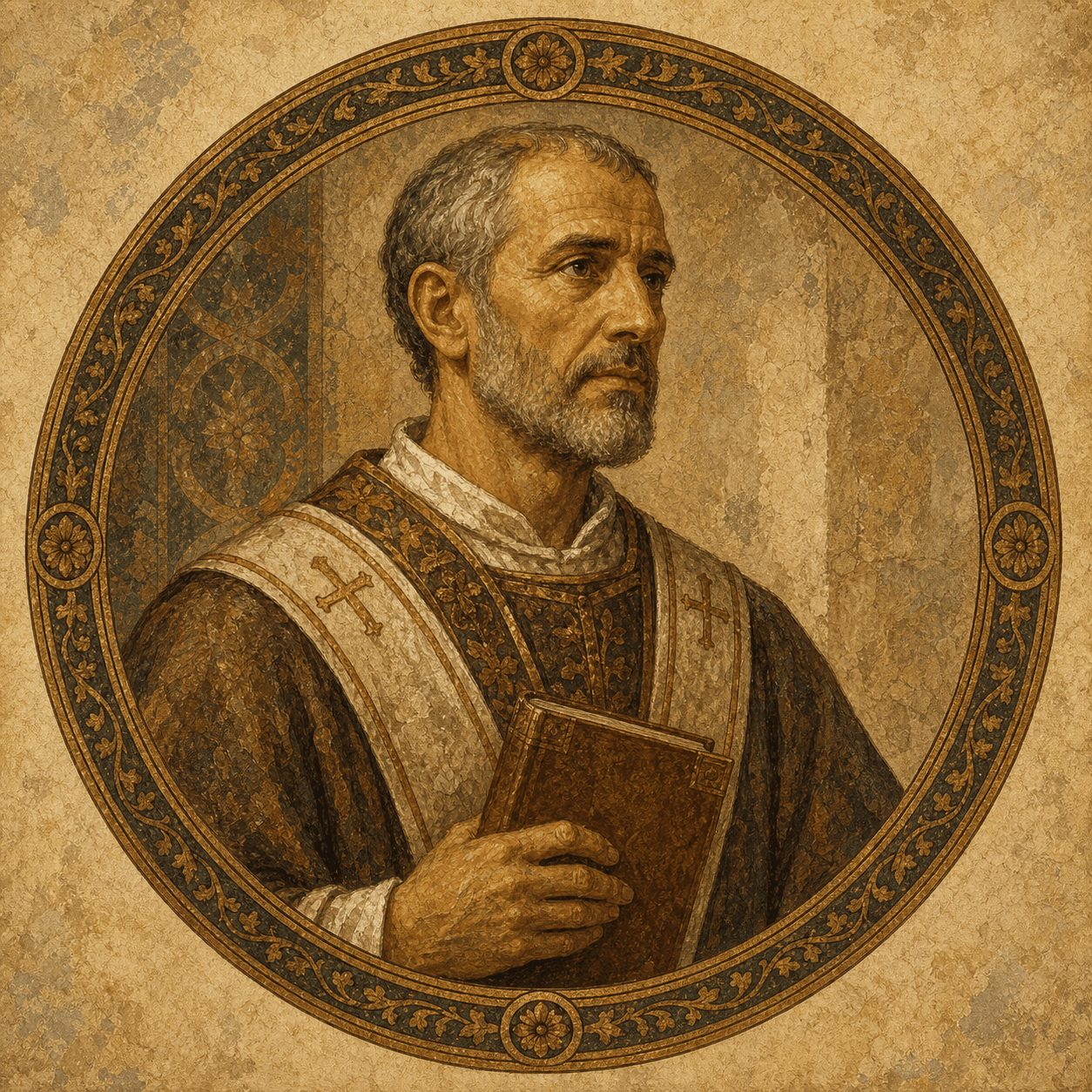 Portrait medallion of St. Ambrose of Milan.