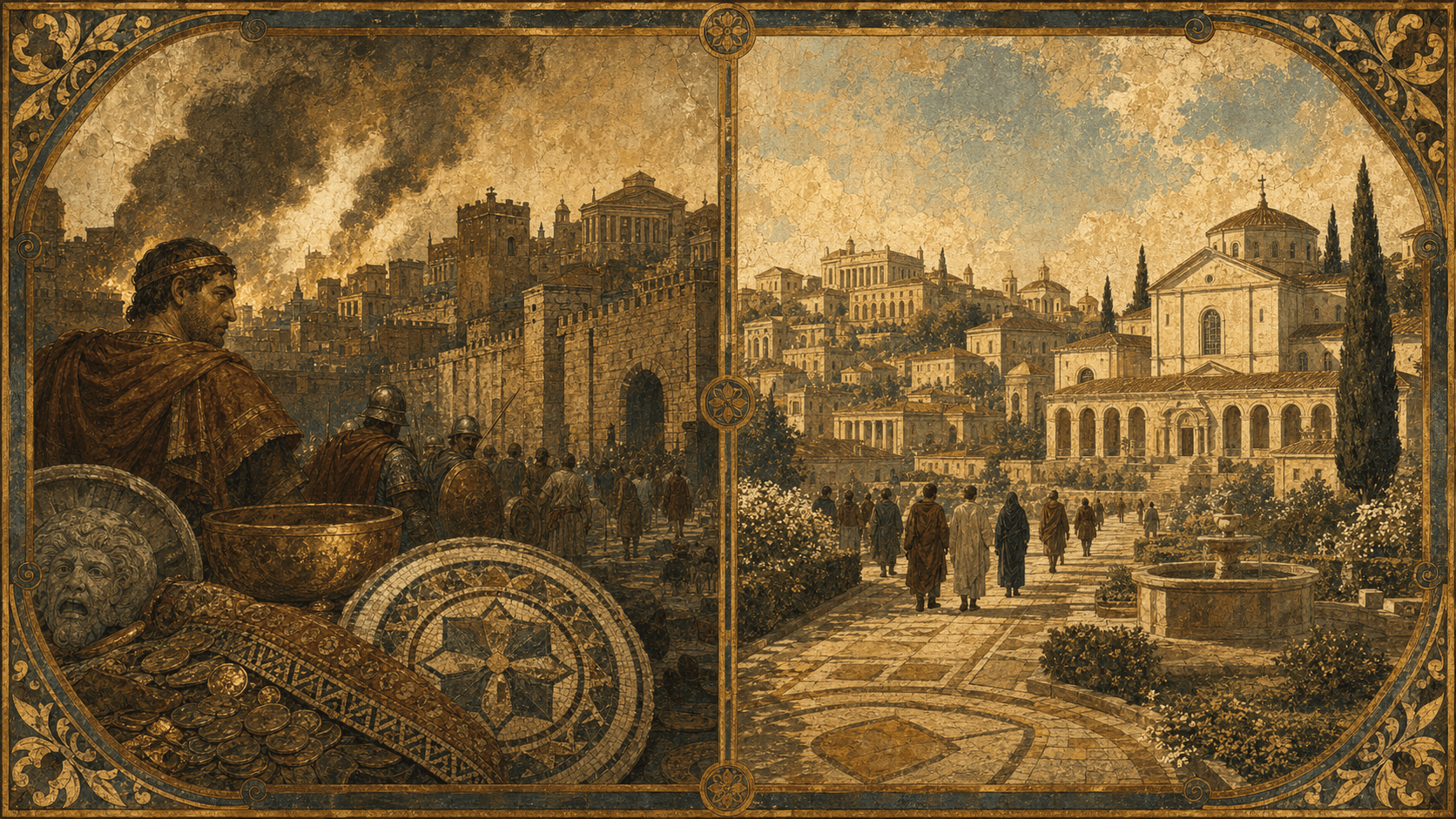 A visual rendering of Augustine's two cities: the earthly city and the City of God.