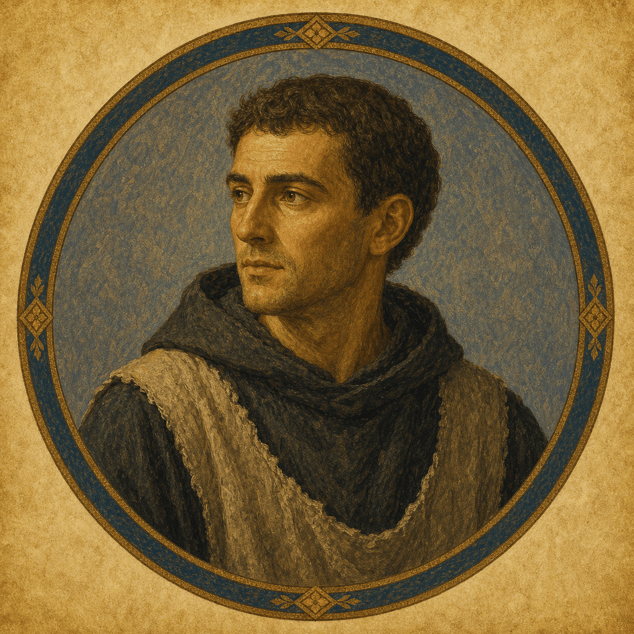 Portrait medallion of St. Maurus as an adult Benedictine disciple.