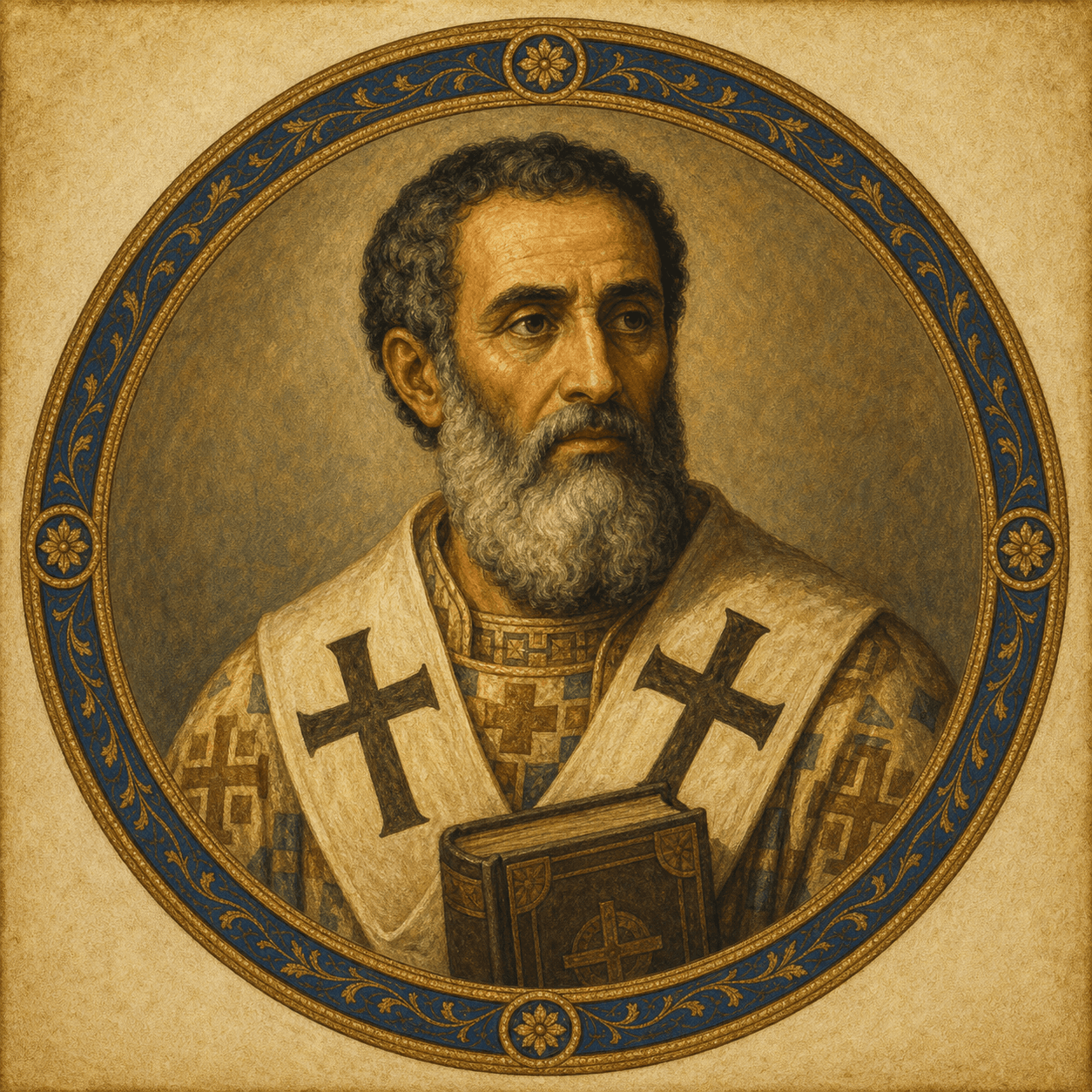 Portrait medallion of St. Athanasius in Eastern bishop's vestments.