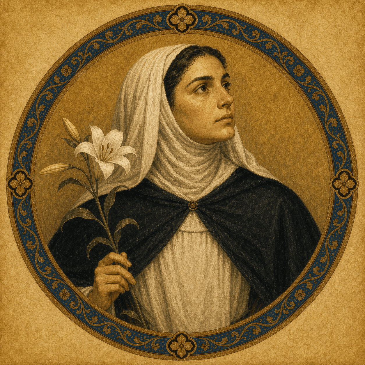 Portrait medallion of St. Catherine of Siena in the Mantellate habit.