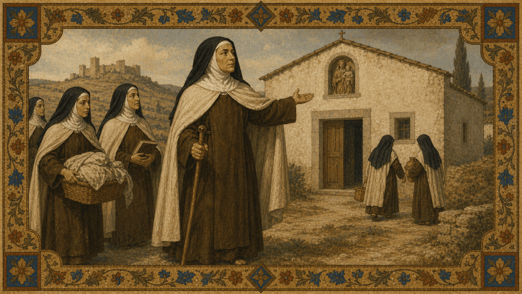 Teresa founding St. Joseph's in Avila with a plain Discalced Carmelite community.