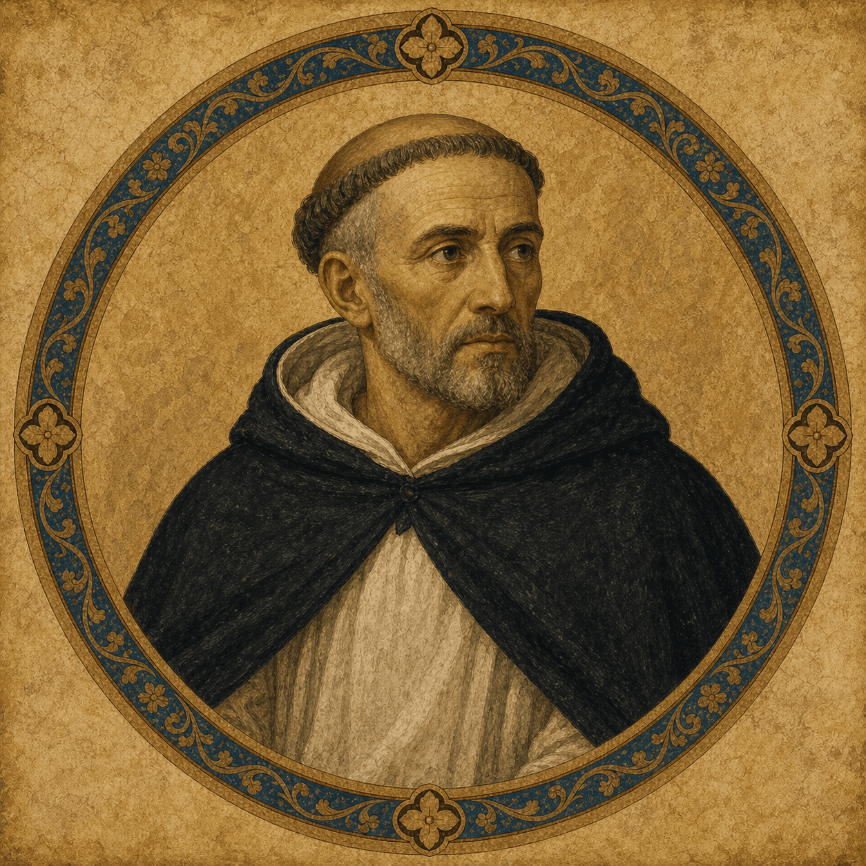 Portrait medallion of St. Dominic, founder of the Order of Preachers.